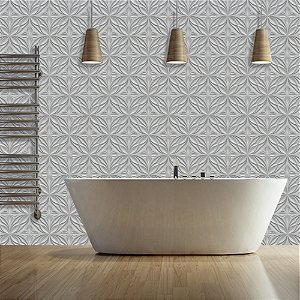 Papel de Parede - Cerâmica cor grafite com detalhes em 3D intercalados de forma diagonal