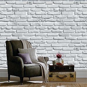 Papel de Parede - Tijolinho cinza com fundo branco