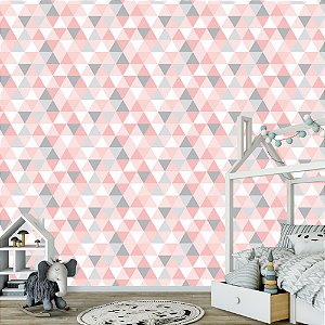 Papel de Parede - Triangulos em tons de rosa cinza e branco