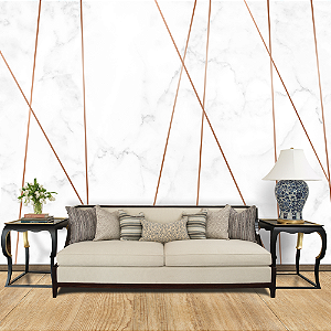 Papel de Parede - Mármore com linhas rosê gold transversal