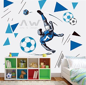Papel de Parede Adesivo- Jogador de Futebol Chutando a Bola