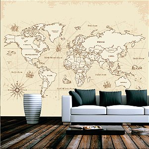 Papel de parede - Mapa Mundi envelhecido com tom marrom claro