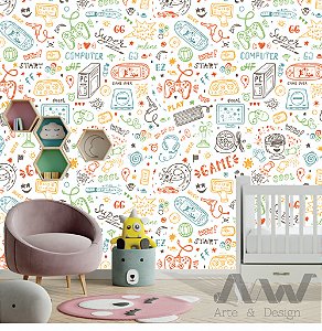 Papel de parede Adesivo - Doodle com diversos acessorios e games coloridos