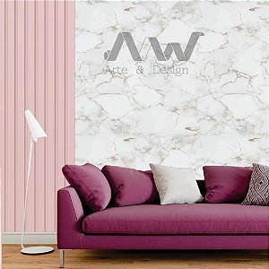 Papel de Parede - Mármore com detalhes dourados e ripado na cor rosa
