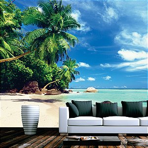 Papel de Parede Adesivo - Paisagem de Praia com coqueiros