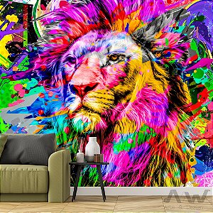Papel de parede Adesivo - Leão colorido