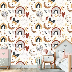 Papel de parede Adesivo - Boho lua estrelas e arco-iris