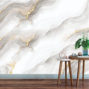 Papel de Parede Adesivo - Mármore cinza com detalhes dourados