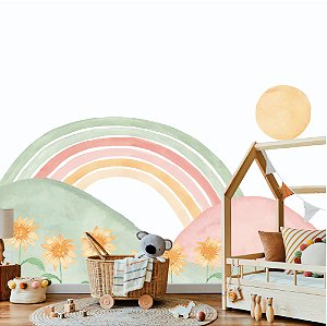 Papel de parede Adesivo - Arco-íris com girassóis