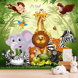 Papel de Parede adesivo - Safari Animais no bambuzal