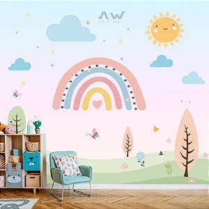Papel de parede Adesivo - Paisagem com arco-iris boho