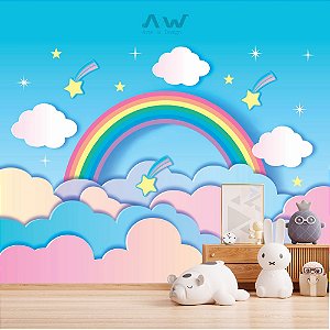 Papel de parede Adesivo - Nuvens Coloridas com Arco-íris