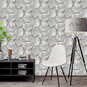 Papel de Parede Adesivo - 3D Cerâmica Geométrica com Linhas Douradas