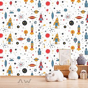 Papel de Parede Adesivo - Foguetes Coloridos no Espaço