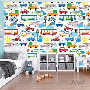 Papel de Parede Adesivo - Meios de Transportes Coloridos