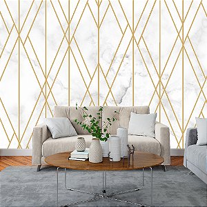 Papel de Parede Adesivo - Geométrico Gold Fundo Mármore
