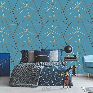 Papel de Parede Adesivo - Zara Gold Fundo Azul