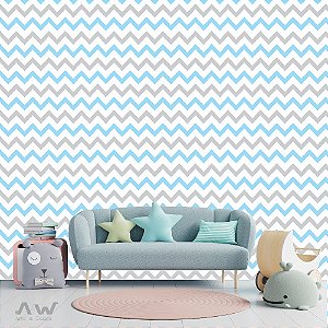 Papel de Parede Adesivo - Chevron Cinza e Azul