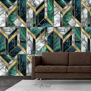 Papel de Parede Adesivo - Mármore Detalhes Esmeralda com Ouro