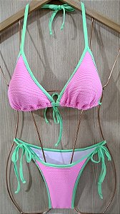 BIQUINI TOP VIES CALCINHA  VIES ROSA BEBE COM VIES VERDE FLORECENTE