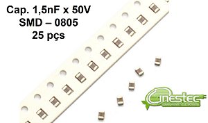 1,5nF X 50V  CAPACITOR SMD  0805 25 PECAS