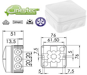 CAIXA JUNCAO COMBI 108/5 LG - 76X76X51mm PP, BRANCO COM BORNE