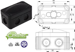 CAIXA JUNCAO, COMBI 206 - 85X49X51mm, PP, PRETO