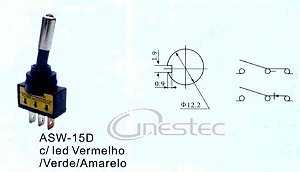 CHAVE ALAVANCA 2P 2T 1T LED VERMELHO (3V) 5A ASW15D