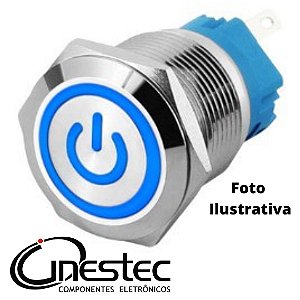 CHAVE BOTAO ANTIVANDALISMO 16mm LED SEM TRAVA - NA - 12V - INOX  AZUL