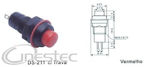 Chave Push Button com Trava PBS-11A com 2 Terminais - Eletro Parts