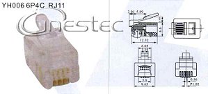 CONECTOR / PLUG RJ11  4 VIAS  6P4C