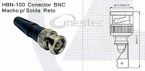 CONECTOR BNC MACHO HBN-100  PARA SOLDA CAPA PLASTICA 180 graus