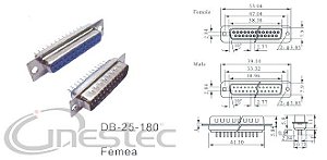 CONECTOR DB25 FEMEA PARA PLACA 180 graus