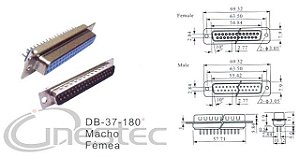 CONECTOR DB37 MACHO SOLDA FIO 180 graus