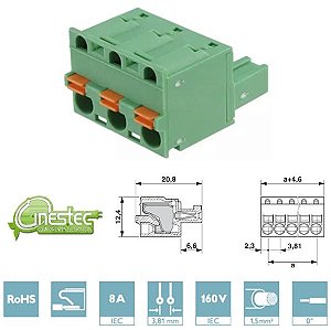 CONECTOR DE PLACA DE CIRCUITO IMPRESSO - FKC 1,5/ 3-ST - 3,81