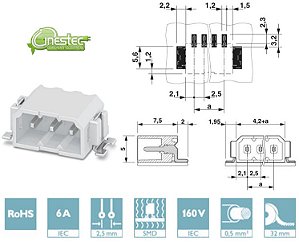 CONECTOR HEADER - PTSM 0,5/ 3-HH0-2,5-SMD WH R32 - MACHO