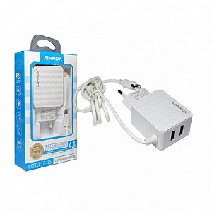 FONTE CARREGADOR 2x USB 4,1A + CABO MICRO USB EMBUTIDO - LE-496MICRO