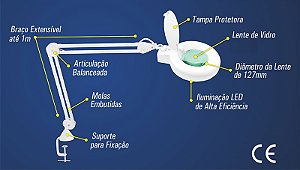 LUPA DE MESA COM GARRA HL-500   5X  LED BIVOLT