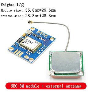 MODULO GPS UBLOX NEO 8M 3V A 5V COM ANTENA ARDUINO DRONE