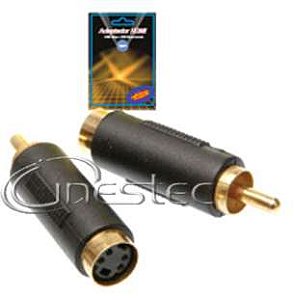 PLUG ADAPTADOR MINI-DIN 4P (S-VHS) FEMEA X 1RCA MACHO  GOLD  ST-MRCA