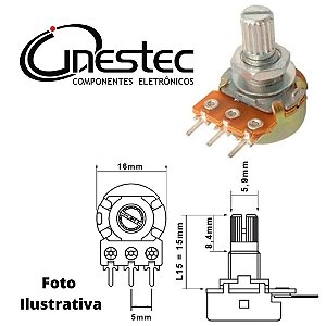 POTENCIOMETRO ROTATIVO 10KB 3 TERMINAIS - 16mm L15/CI - WH148-1