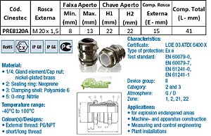 PRENSA CABO METALICO SEM CONTRA PORCA S-TEC NIQ. M20 x 1,5mm