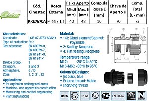 PRENSA CABO S-TEC ATEX - PA6 - M63 - COM ANEL DE VEDACAO - AZUL