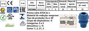 PRENSA CABO S-TEC ATEX PA6 EXI M16L X 1,5 - ROSCA LONGA - ANEL D