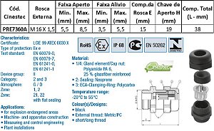 PRENSA CABO WADE-TEC EXE ATEX PA6  M16 X 1,5 - ROSCA LONGA