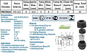 PRENSA CABO WADE-TEC EXE ATEX PA6 PG 13,5 - ROSCA CURTA