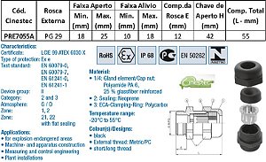 PRENSA CABO WADE-TEC EXE ATEX PA6 PG 29 - ROSCA CURTA