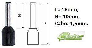 TERMINAL  PINO PRE ISOLADO TUBO ILHOS PRETO CADA 10 PECAS E-1510 1,5mm