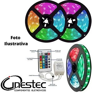 FITA ESTRIP LED 5050 RGB COM REMOTO 5m SEM SILICONE - OFERTA