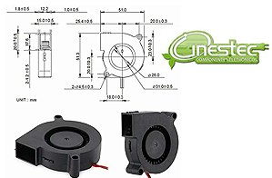 VENT. COOLER 12V 50 X 50MM X 15MM  2 FIOS COM CONECTOR